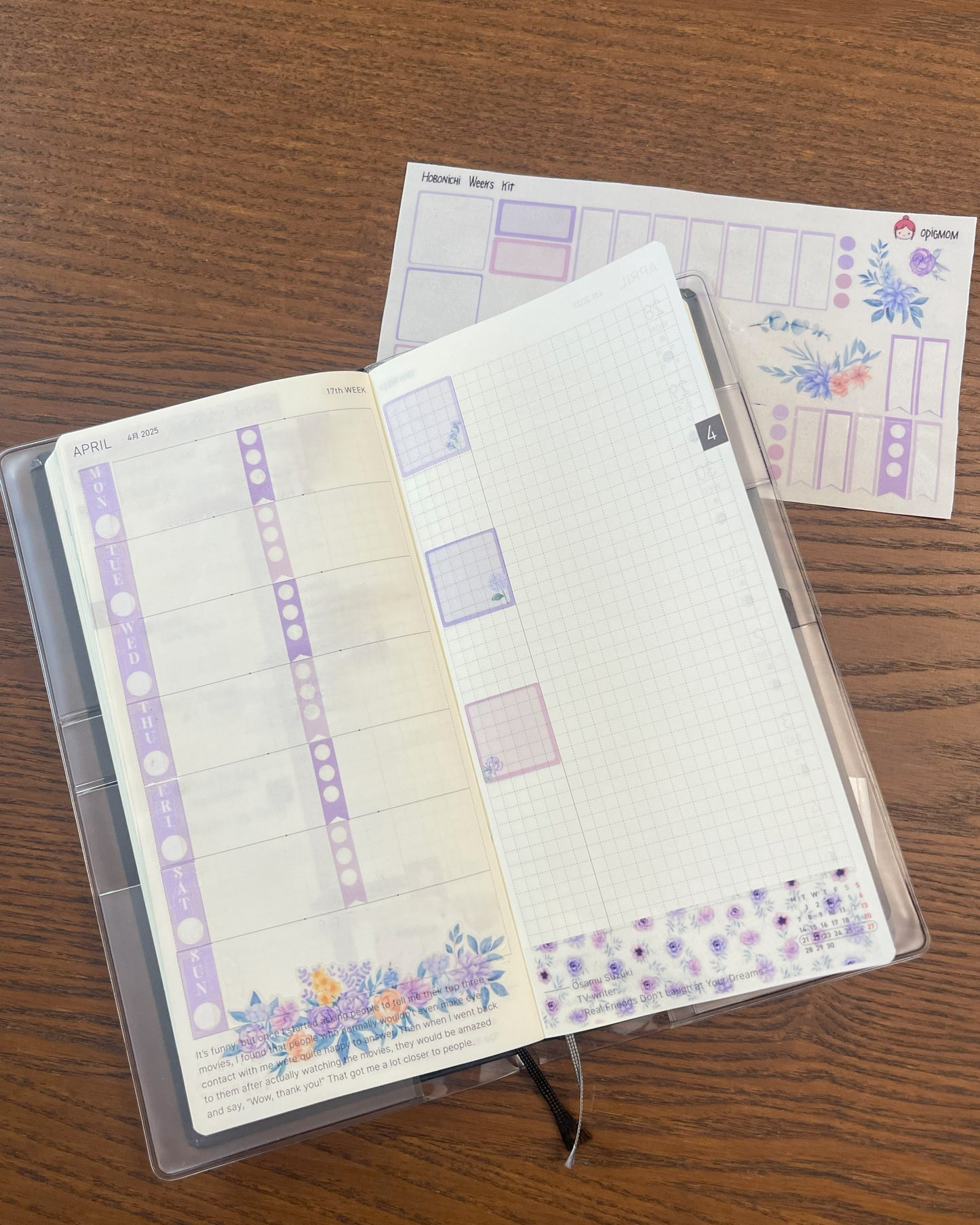 Hobonichi Weeks Weekly Kit - Purple Blossom