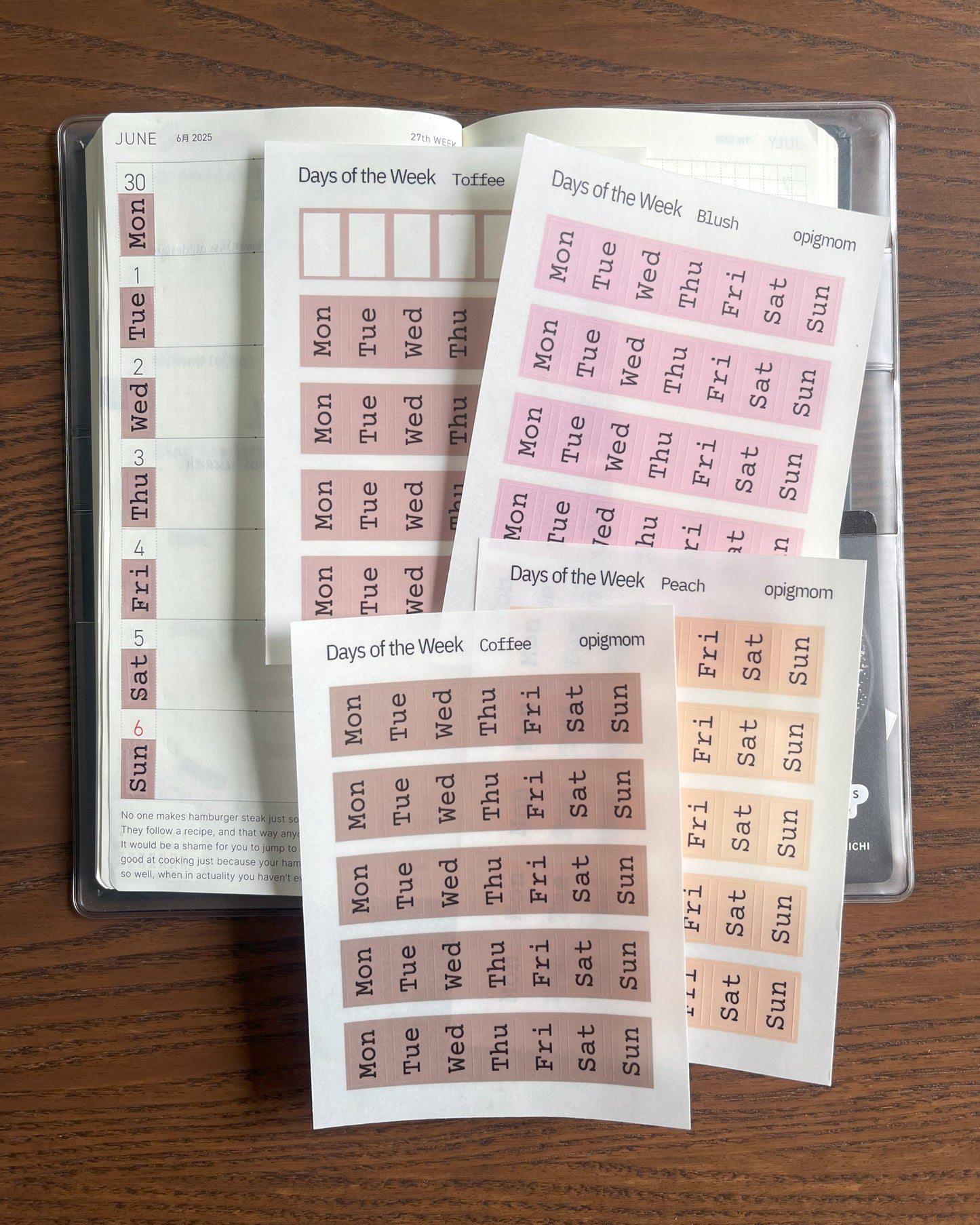Weekdays cover for Hobonichi Weeks | Days of the week | Date Cover for Planner