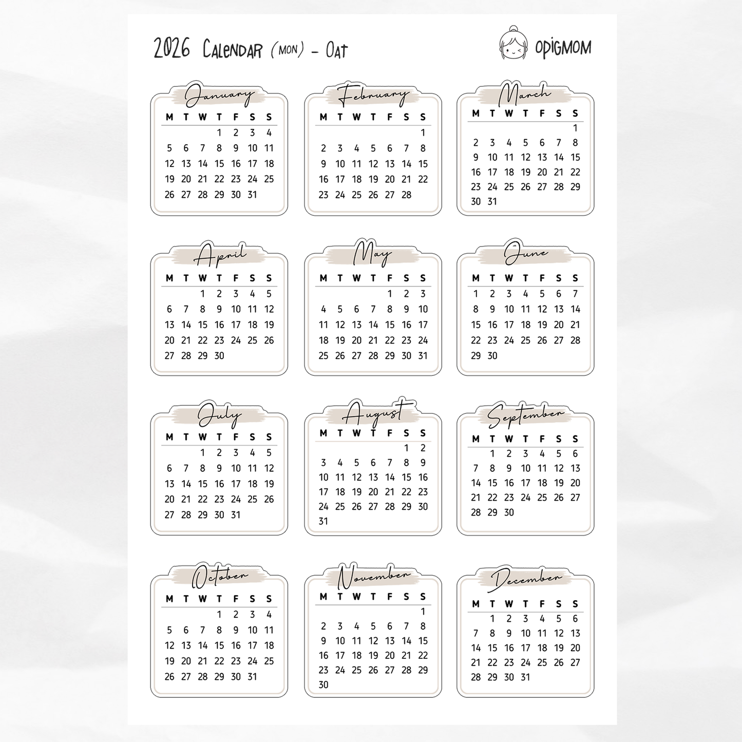 2026 Mini Calendar