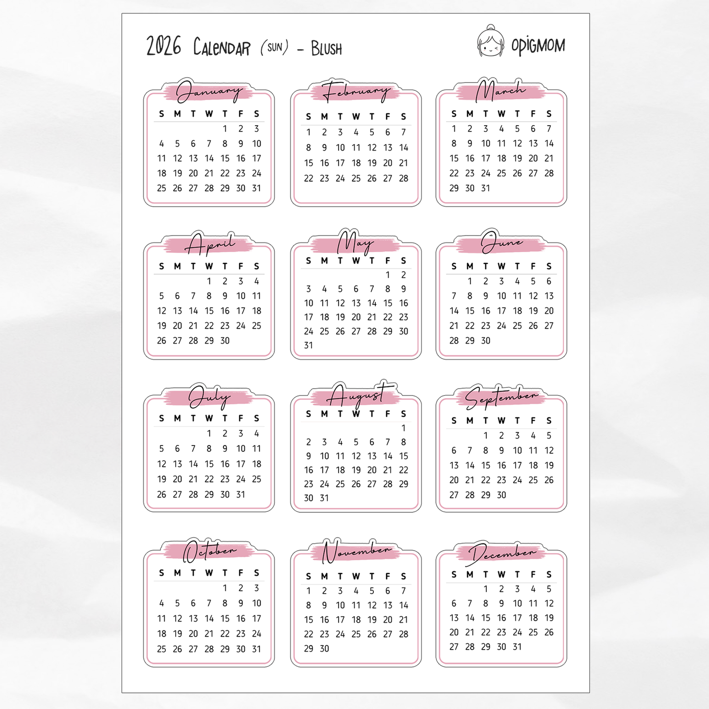 2026 Mini Calendar