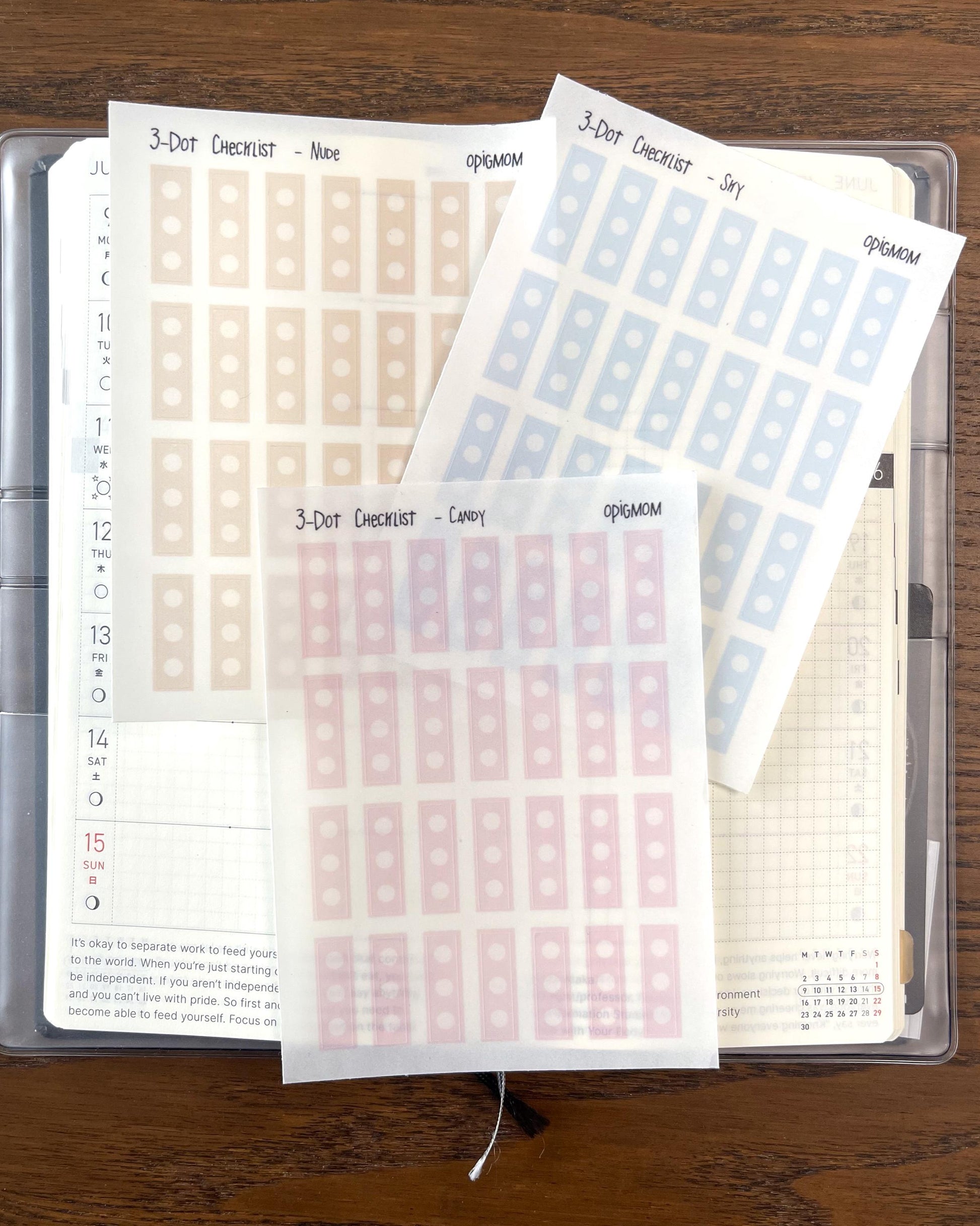 3-dot checklist in 28 colors for planners