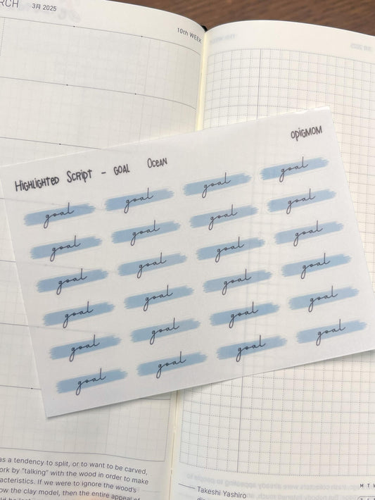 Highlighted text or header or script stickers in 28 colors for functional planner