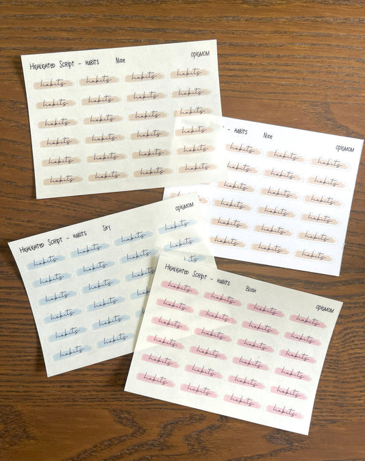 Highlighted text or header or script stickers in 28 colors for functional planner