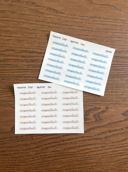 Highlighted Important| Highlighted Script Stickers