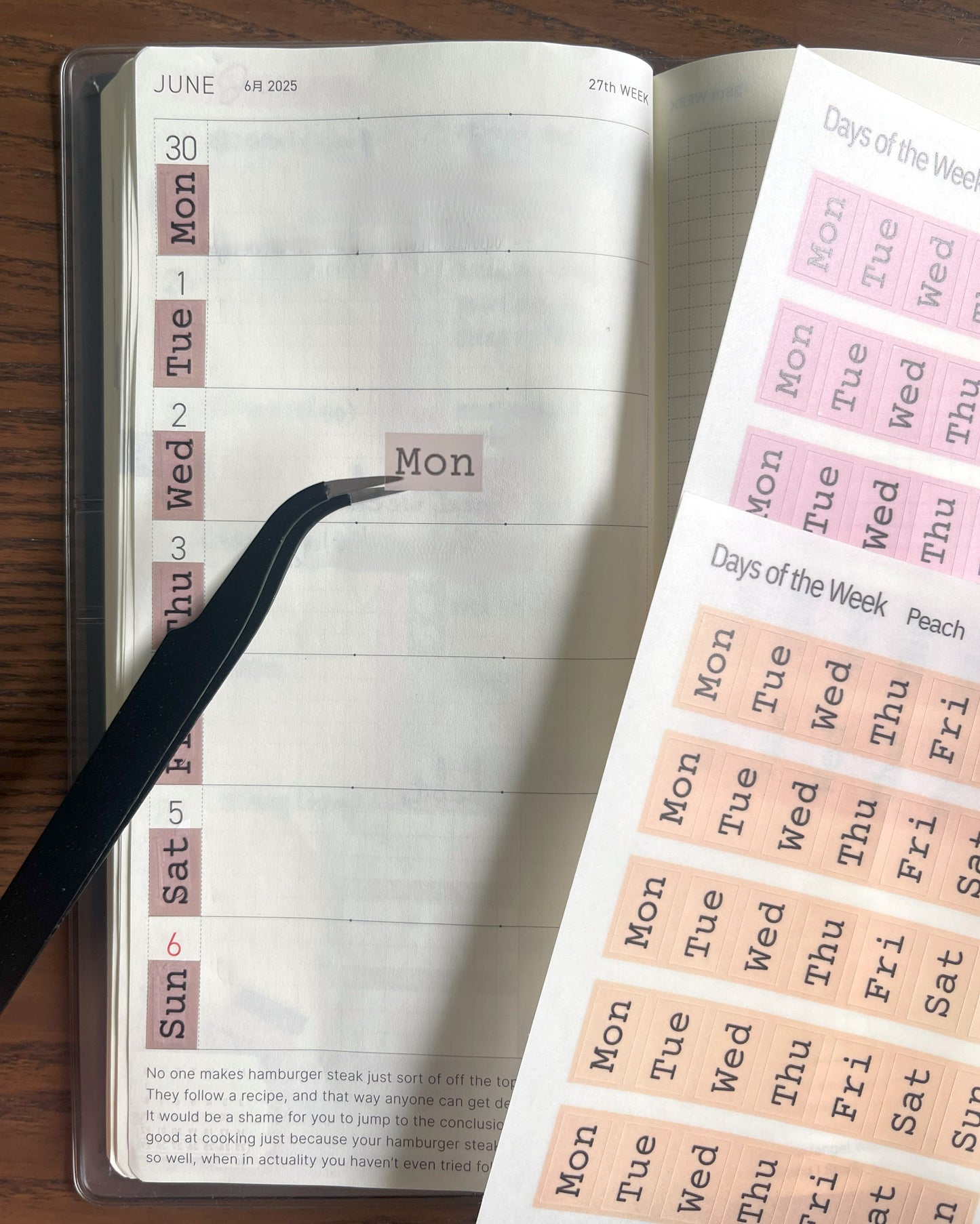 Weekdays cover for Hobonichi Weeks | Days of the week | Date Cover for Planner