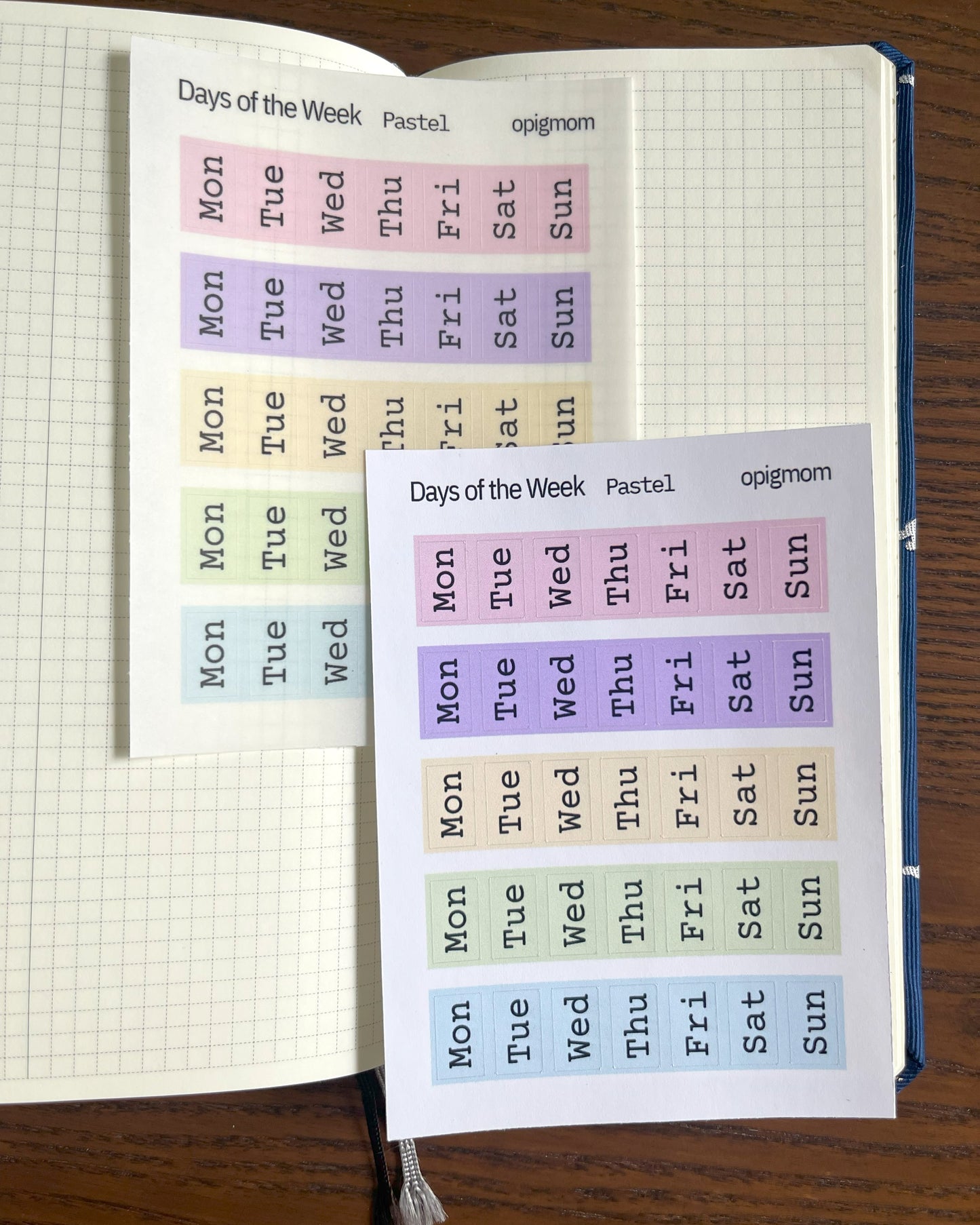 Weekdays cover for Hobonichi Weeks | Days of the week | Date Cover for Planner