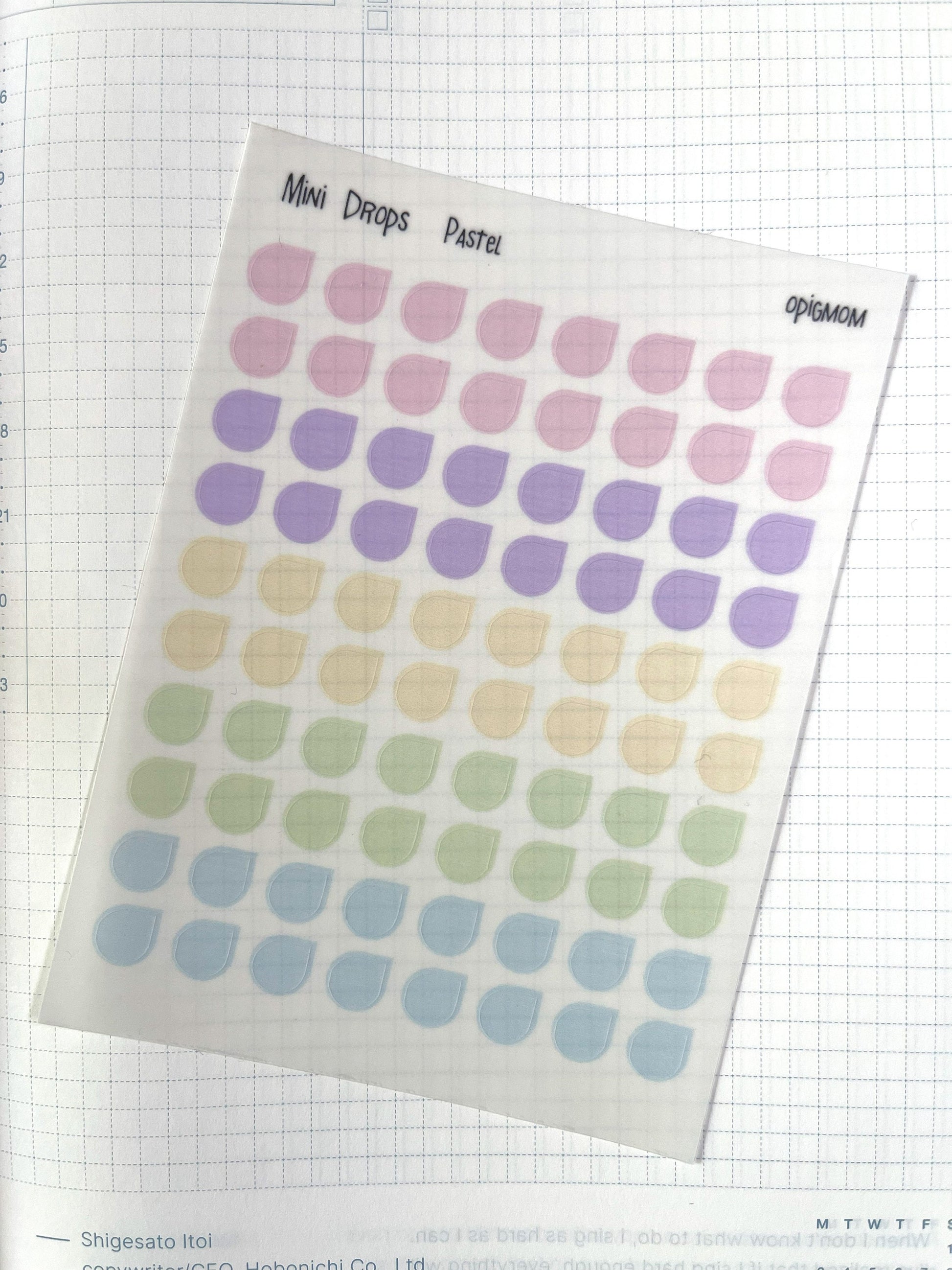 Mini drops shape planner stickers with neutral brown and pastel colors 
