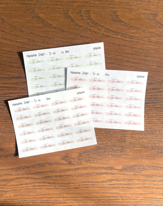 Highlighted text or header or script stickers in 28 colors for functional planner