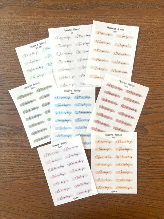Highlighted text or header or script stickers in 28 colors for functional planner