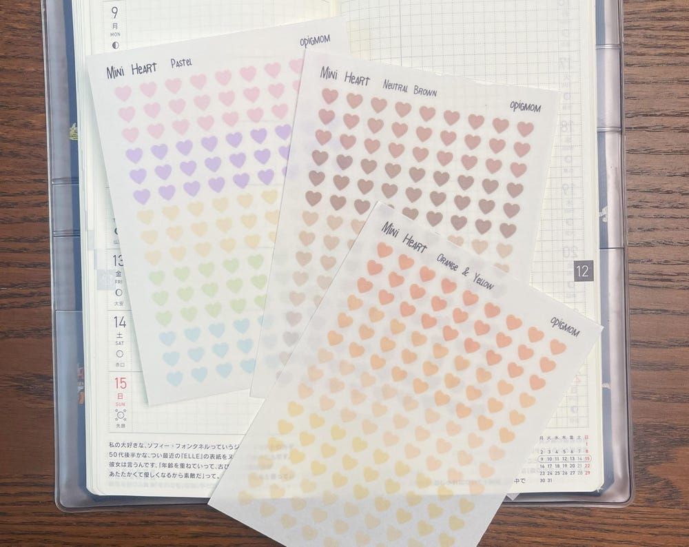 Micro Heart stickers in 28 colors for planners