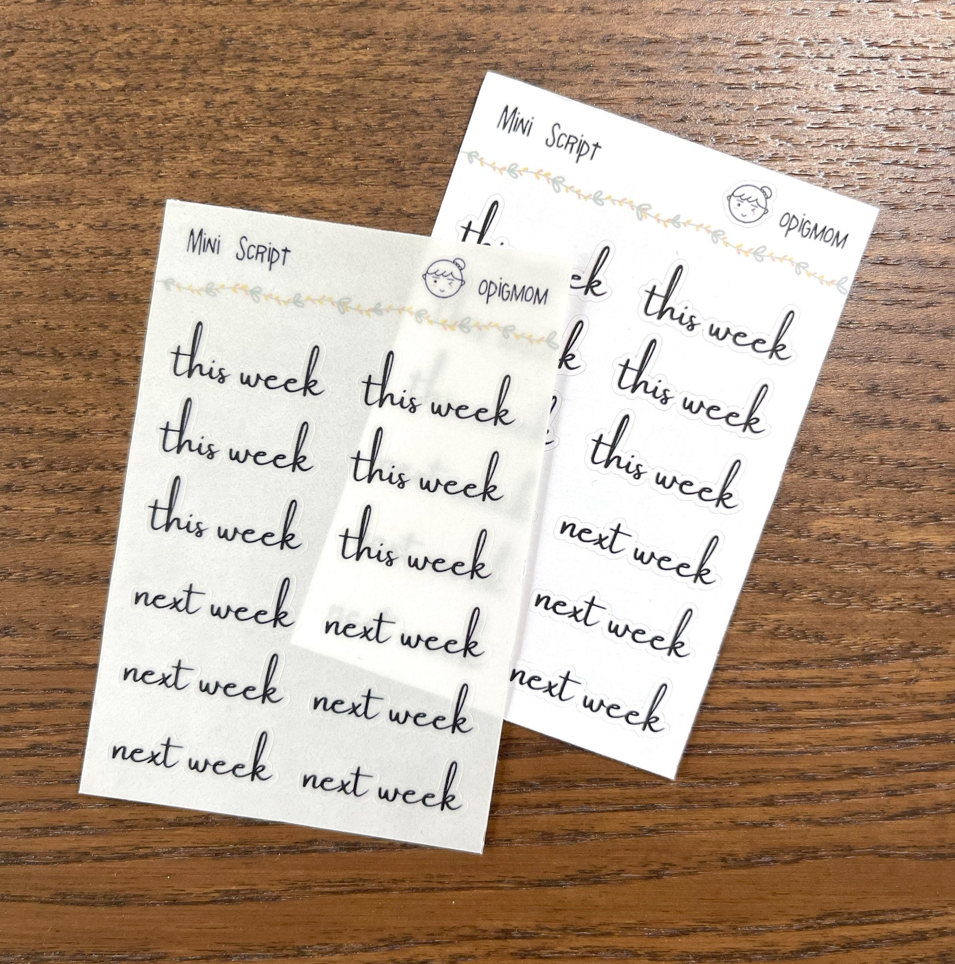 Mini text or script planner stickers with cursive font